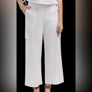 Ellen Tracy Women's Button Front Cargo Pocket Pant - White XL